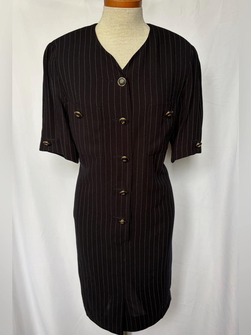 Louis Féraud Black and White Pinstripe Dress